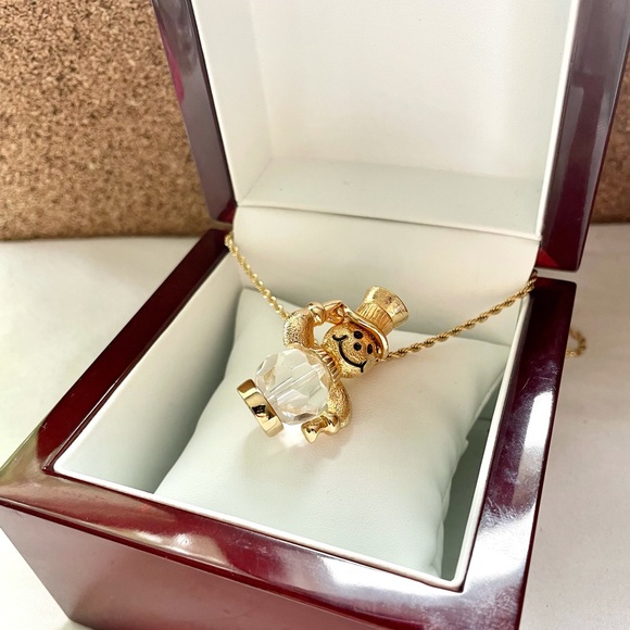 Swan Signed Swarovski Crystal Snowman Pendant Necklace - Picture 4 of 9